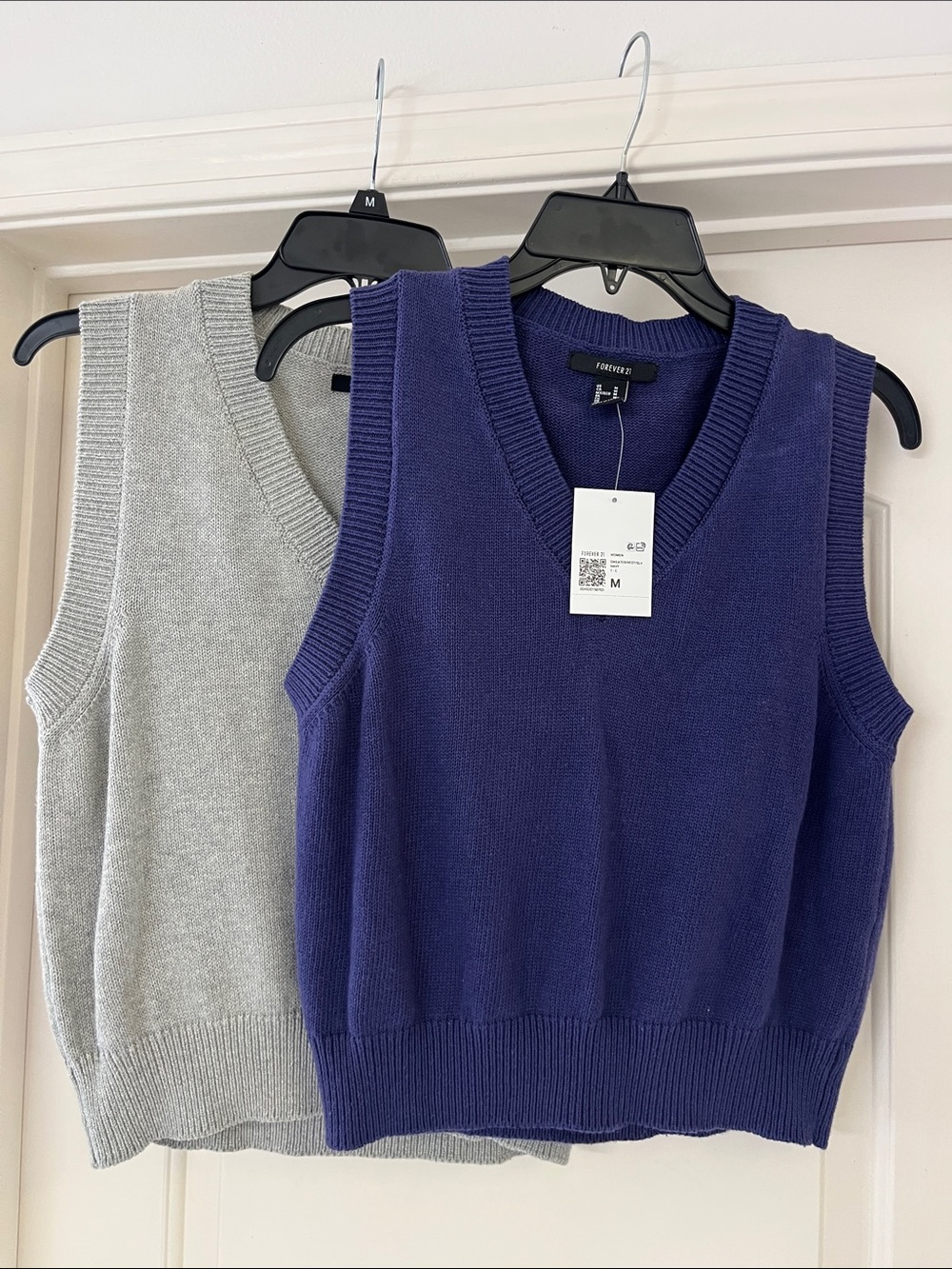 Forever 21 Navy Blue and Gray V-Neck Knit Vest Duo